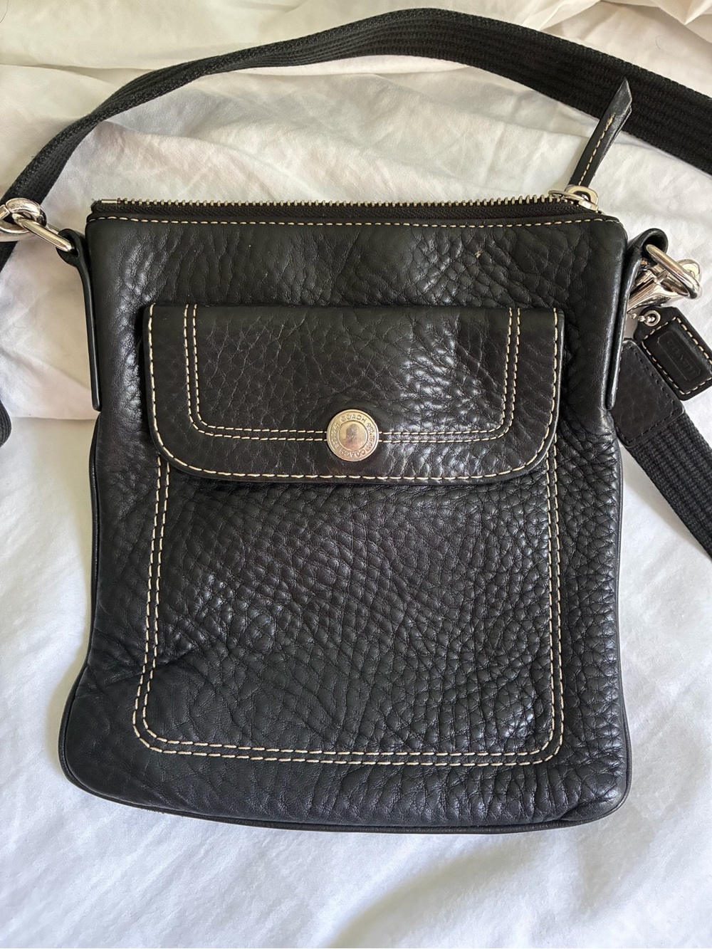 Coach Black Pebble Leather Crossbody with Contrast Stitching